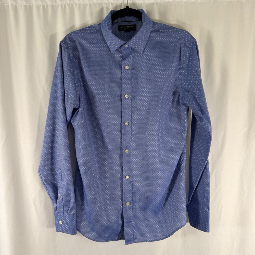 Banana Republic Dress Shirt Men's Small 14 32-33 Blue Textured Non Iron Slim Fit